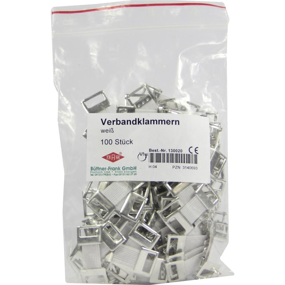 Eine T&uuml;te mit 100 wei&szlig;en Verbandklammern.