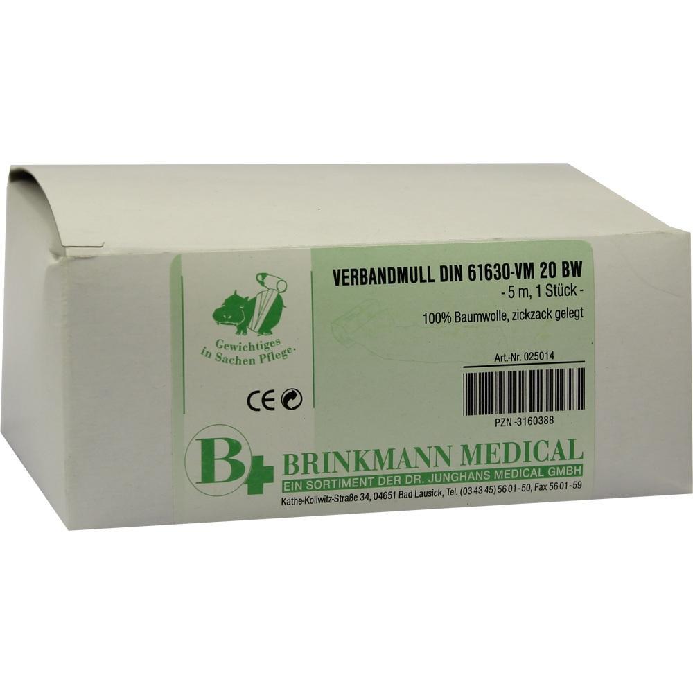 Eine weiße Verpackung für Verbandmull mit grünem Aufdruck.