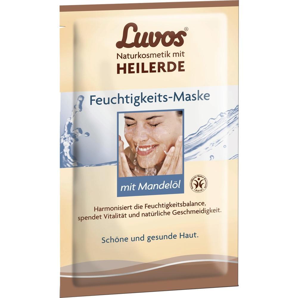 Die Packung zeigt eine Feuchtigkeitsmaske mit Heilerde und Mandelöl.