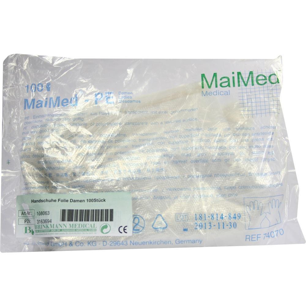 Eine Packung mit 100 durchsichtigen Einmalhandschuhen.