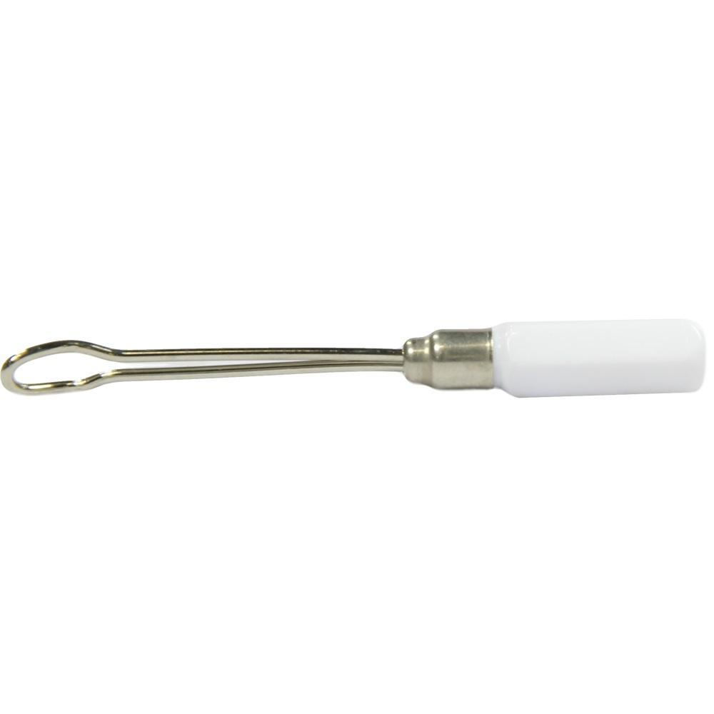 Metallstift mit weißem Griff und Öse am Ende.