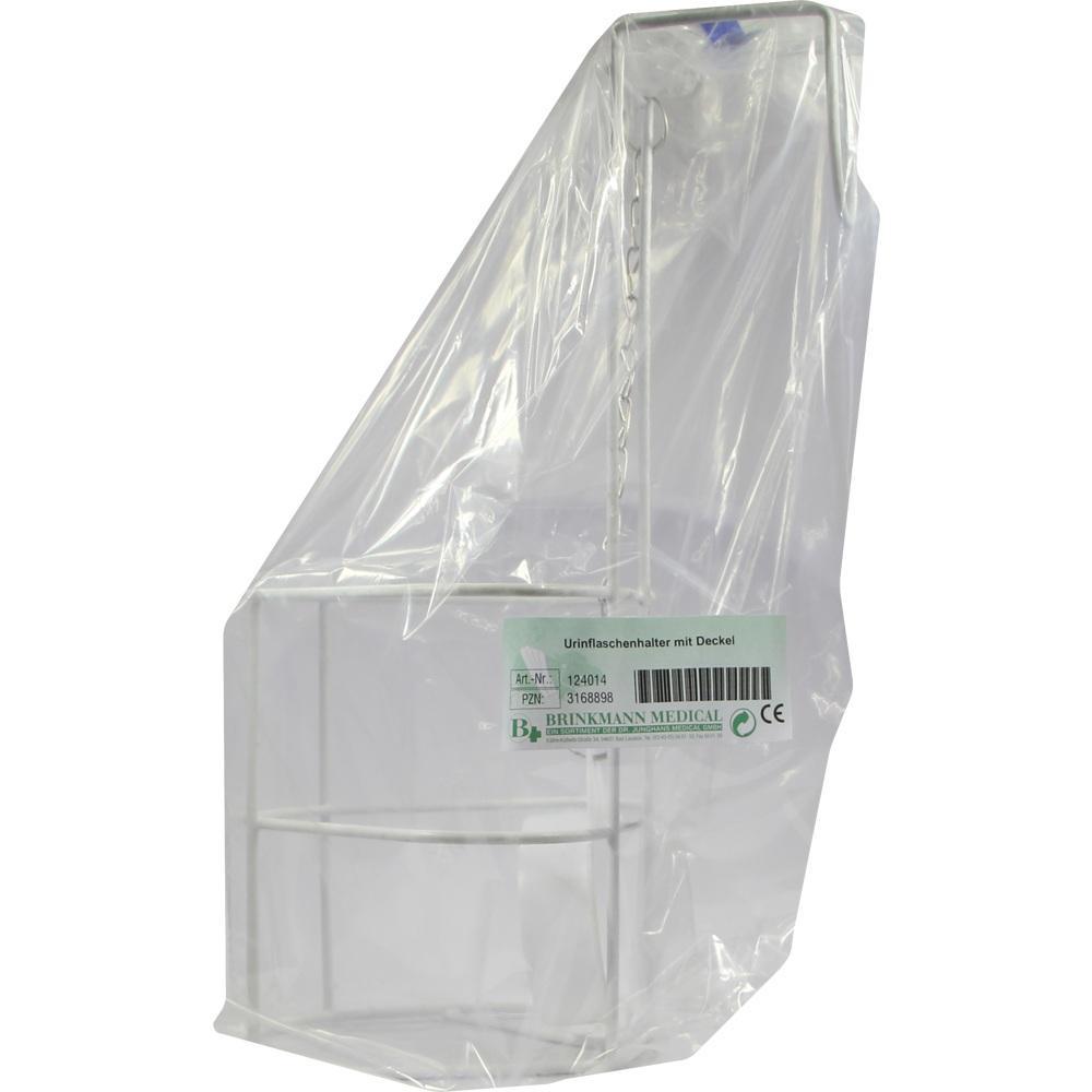 Ein Urinflaschenhalter aus Metall in einer Plastikverpackung.