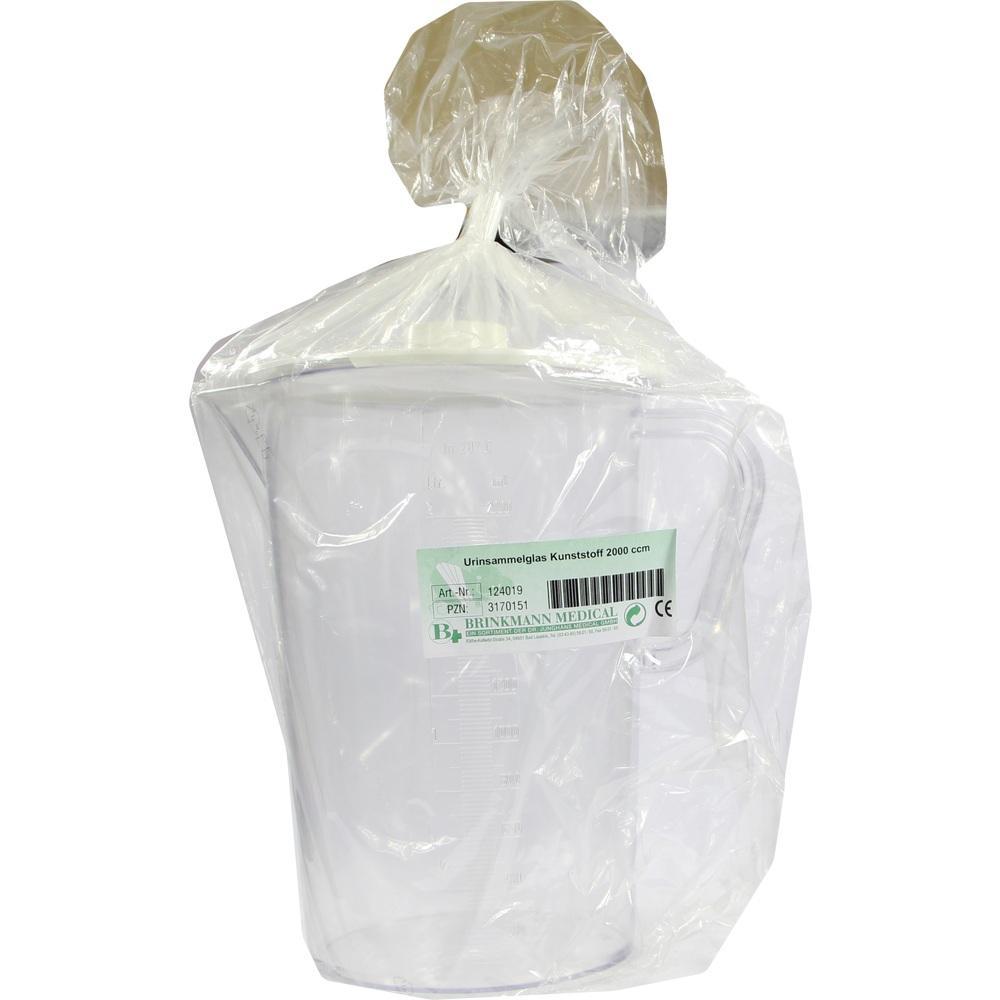 Ein transparenter Urinsammelbeh&auml;lter ist in Plastik verpackt.