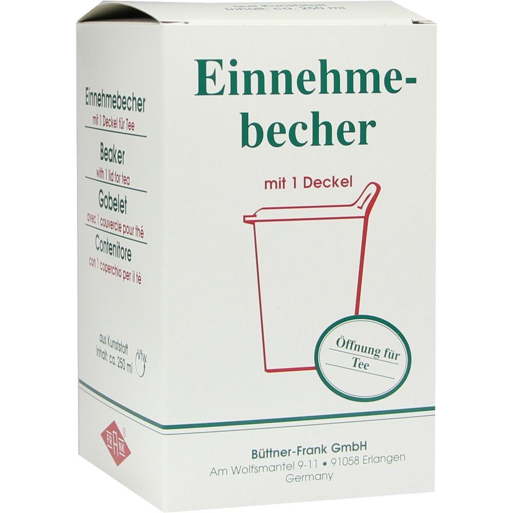 Wei&szlig;e Verpackung mit der Aufschrift "Einnahmebecher mit 1 Deckel".