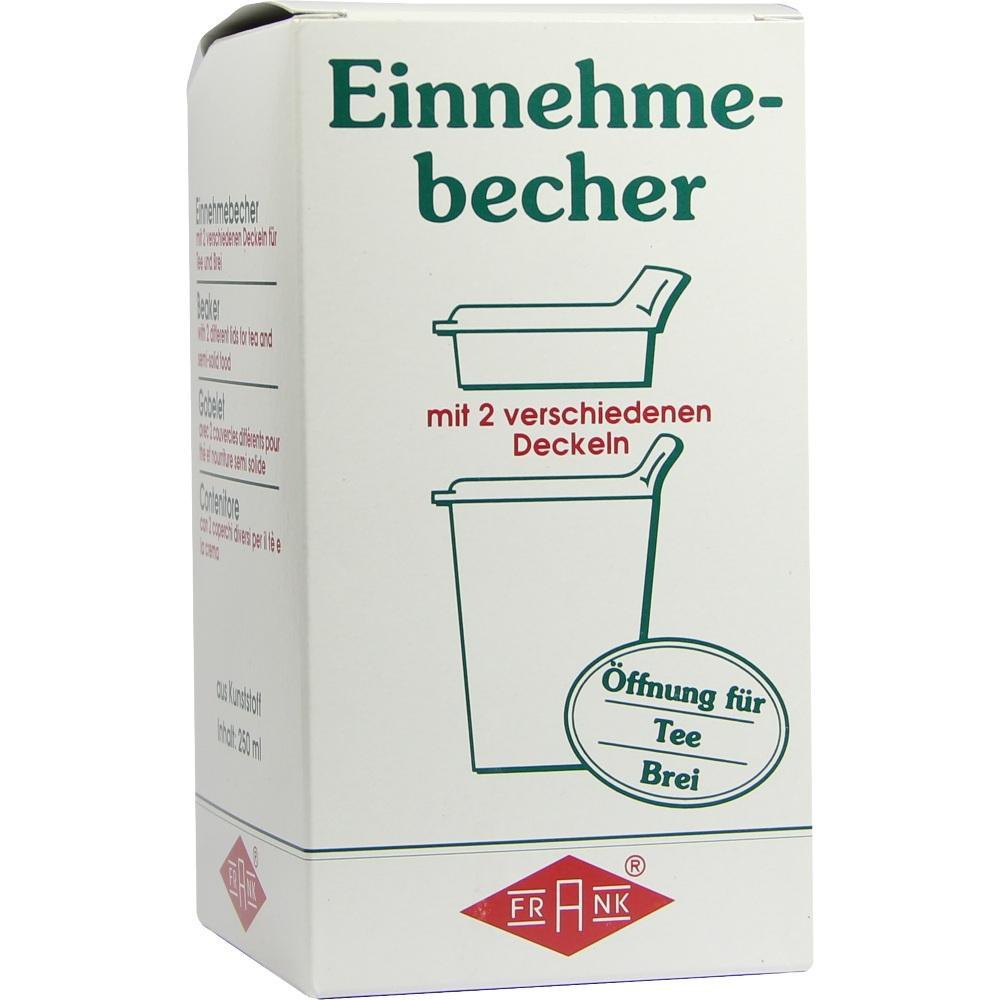 Packung f&uuml;r einen Einnahmebecher mit zwei verschiedenen Deckeln.