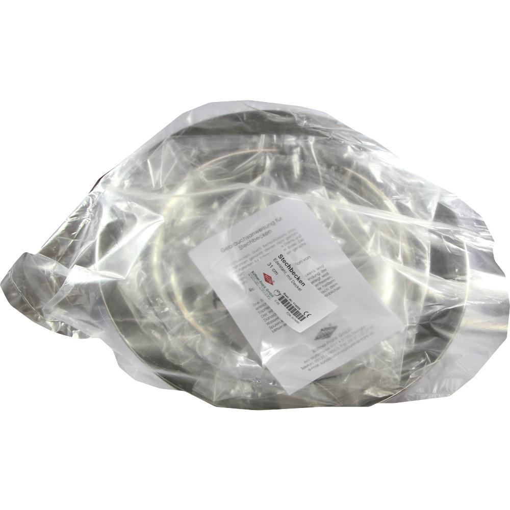 Eine silberne Sch&uuml;ssel ist in einer Plastikt&uuml;te verpackt.