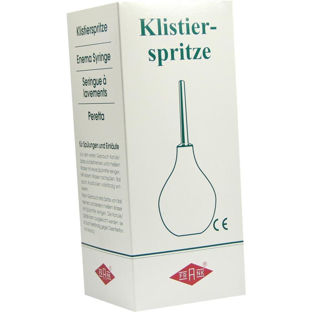 Wei&szlig;e Verpackung mit der Aufschrift "Klistierspritze" und einer Zeichnung des Produkts.