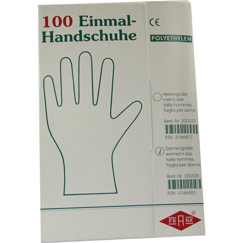 Packung mit 100 Einmal-Handschuhen aus Polyethylen in Damengr&ouml;&szlig;e.