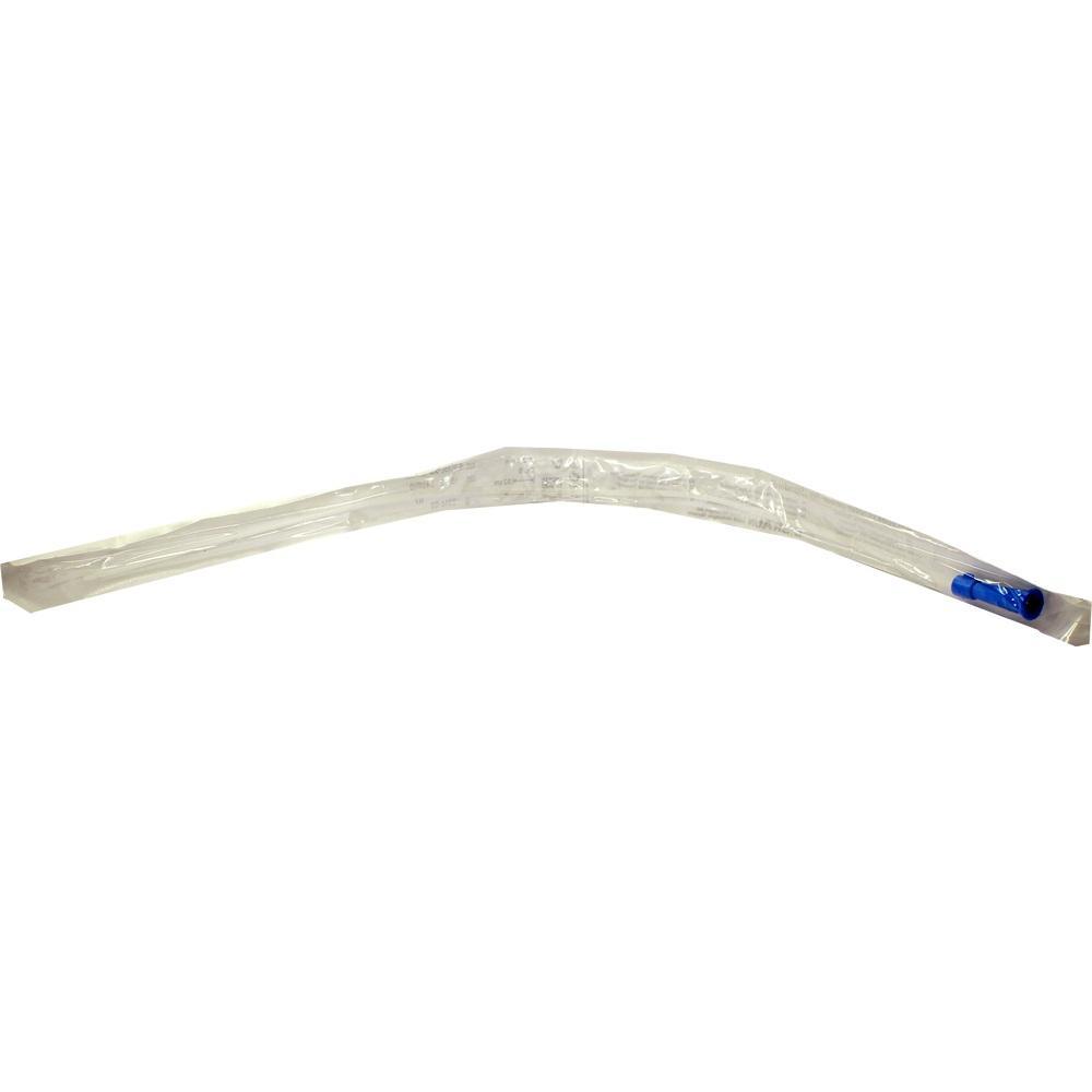 Ein langer, transparenter Schlauch mit einem blauen Ende.