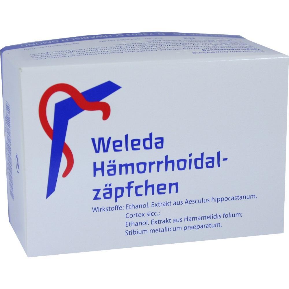 Eine Verpackung von Weleda Hämorrhoidalzäpfchen.