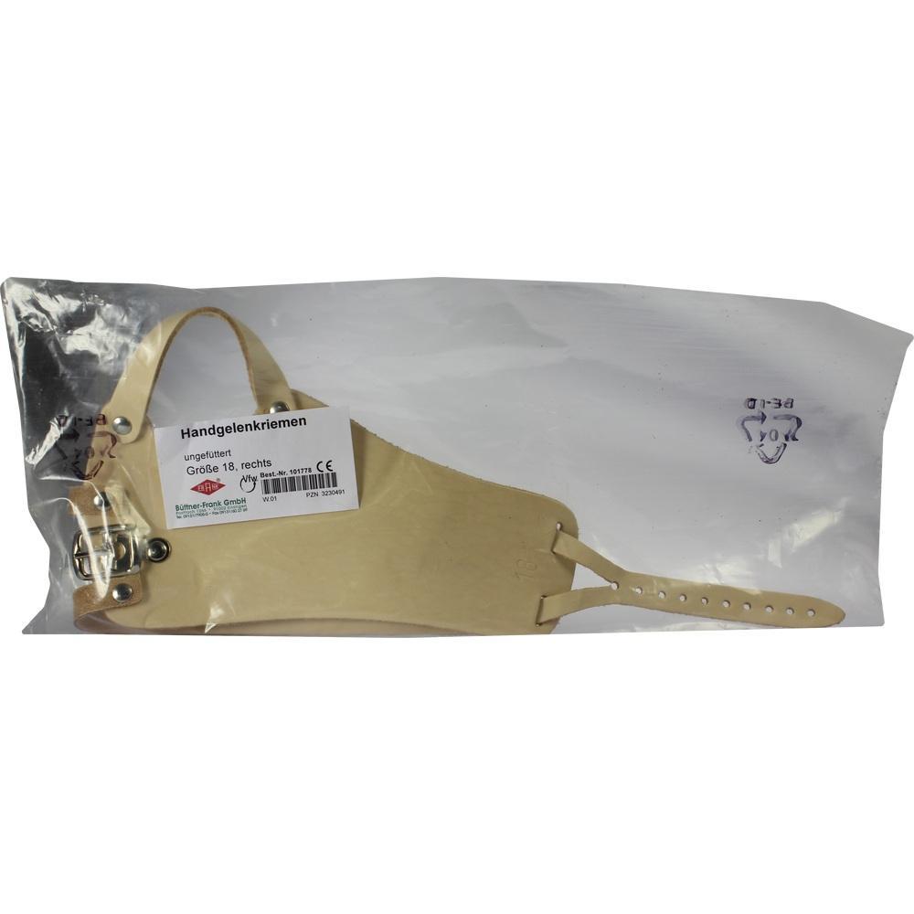 Beutel mit einem hellen Handgelenkriemen und Etikett darauf.