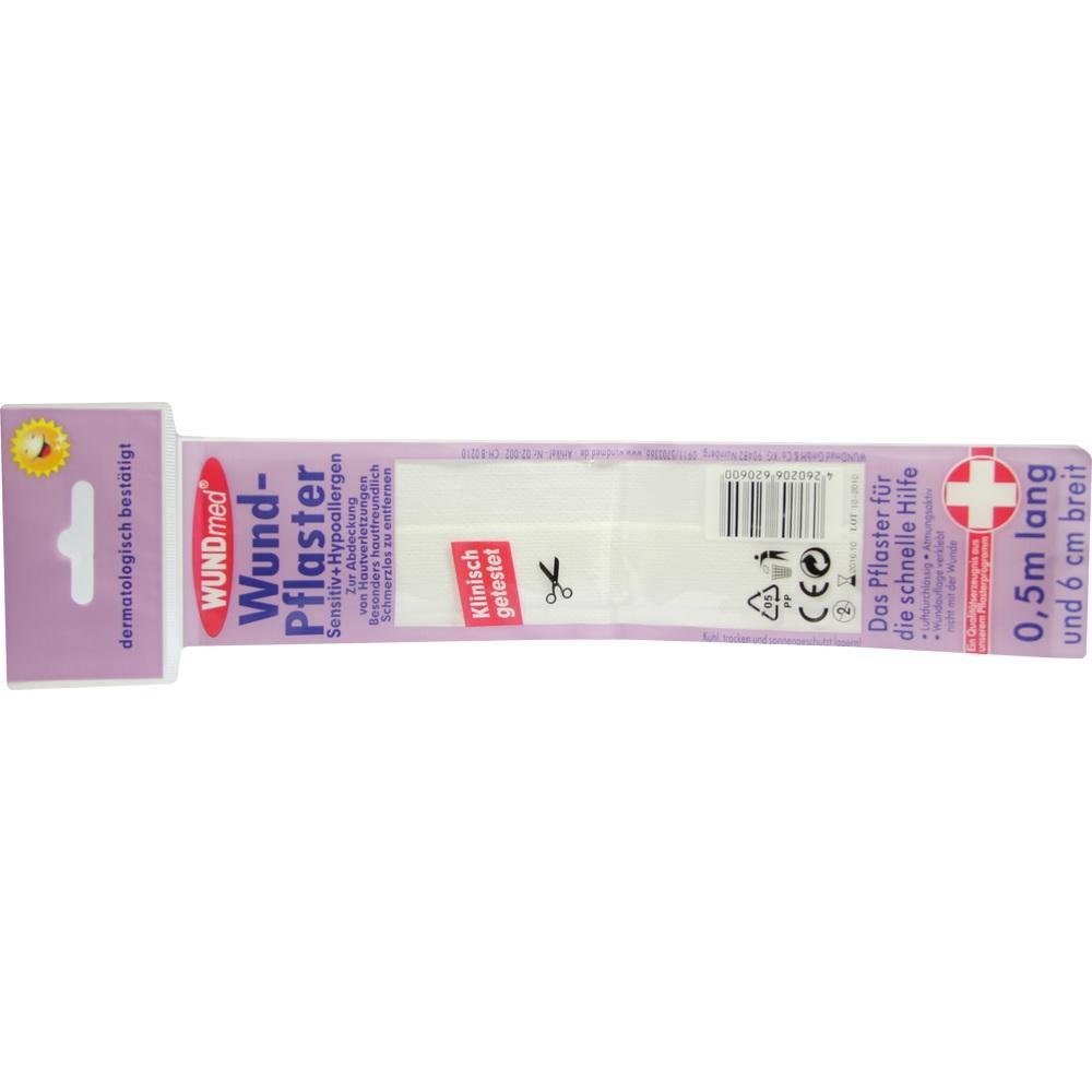Eine Packung Wundpflaster mit lila Etikett und weißem Inhalt.