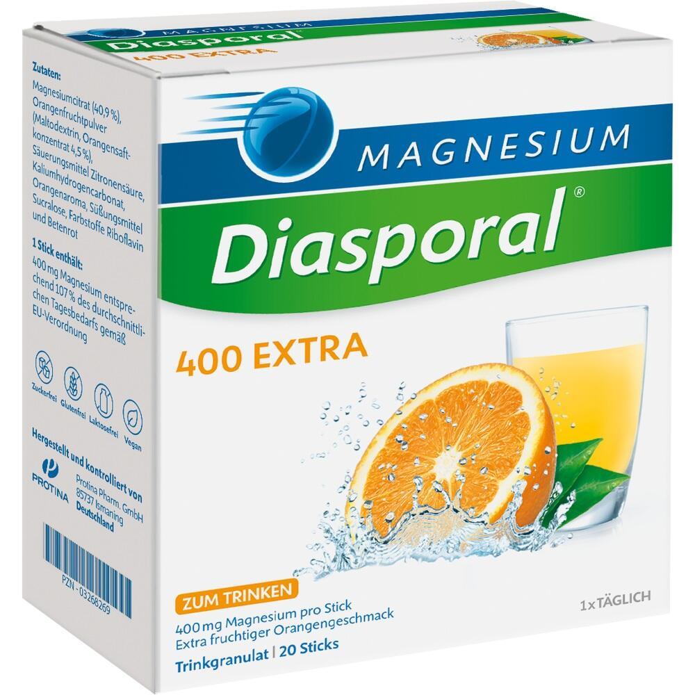 Verpackung von Magnesium-Granulat mit Orangengeschmack zum Trinken.