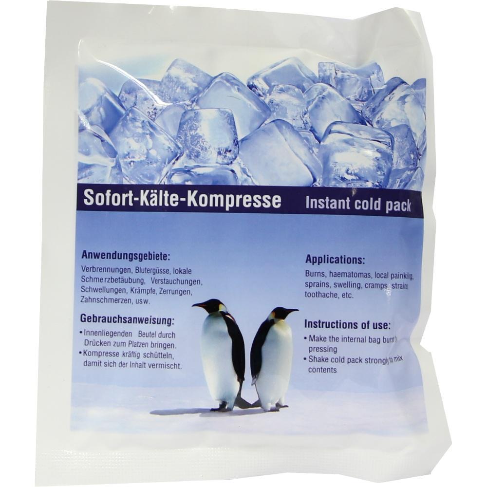 Verpackung einer Sofort-K&auml;lte-Kompresse mit Pinguinen und Eisw&uuml;rfeln.