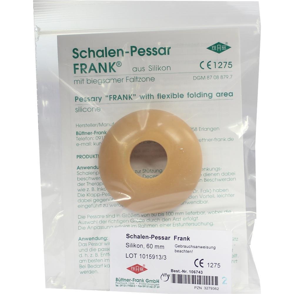 Rundes Silikon-Pessar in transparenter Verpackung mit Beschriftung.