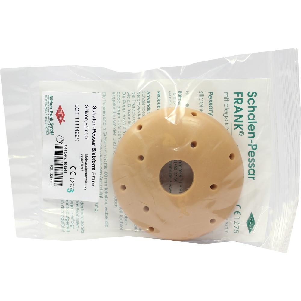 Rundes, beige Medizinprodukt in einer klaren Verpackung.