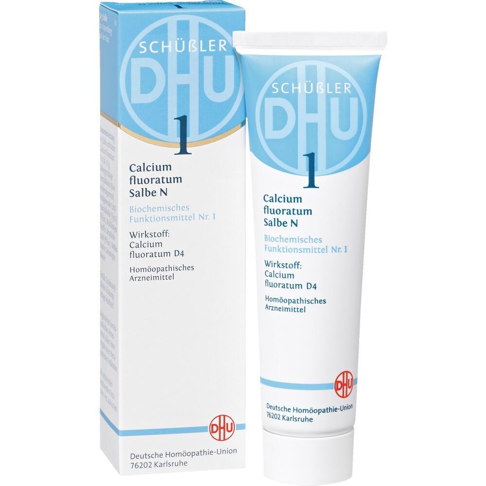 Eine weiße Salbentube und eine Schachtel mit blauem Design stehen nebeneinander.