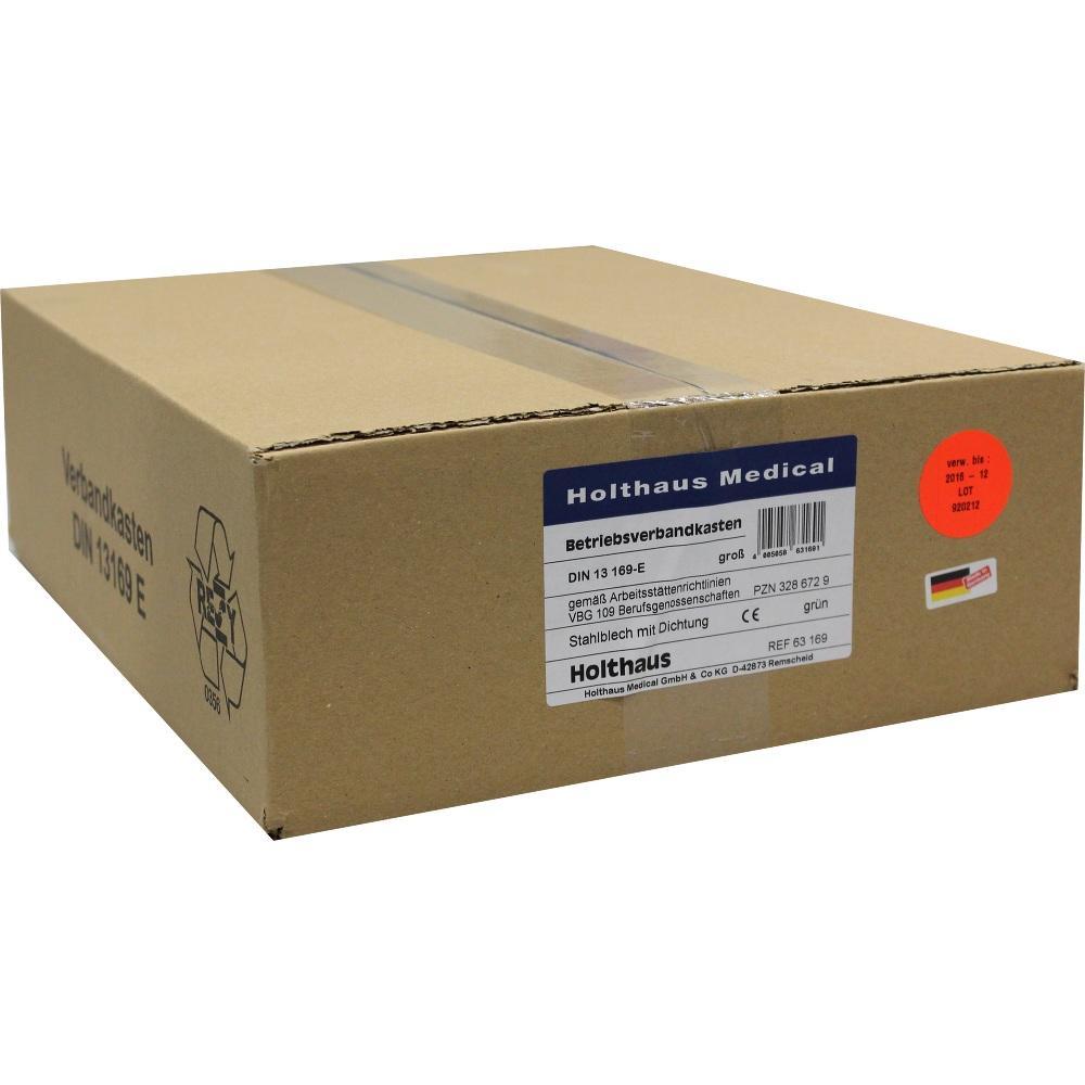 Brauner Karton mit der Aufschrift "Betriebsverbandkasten" von Holthaus Medical.