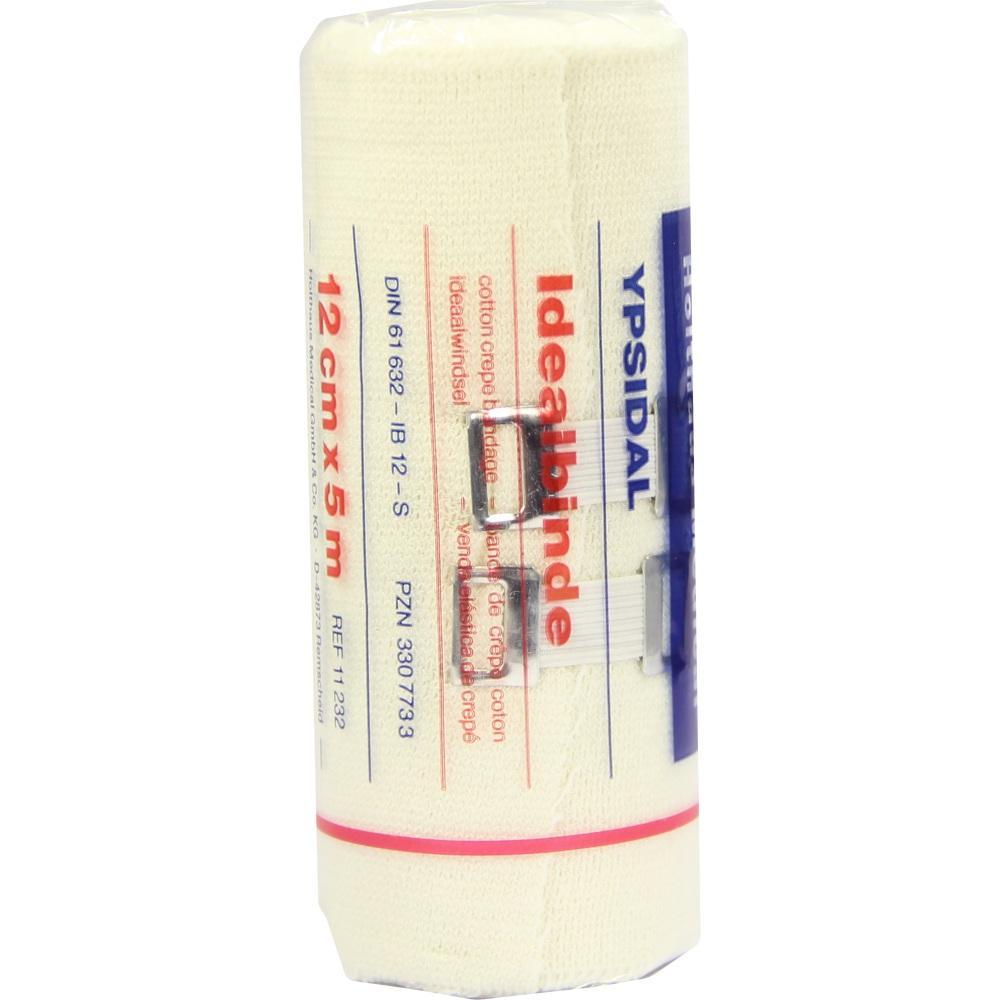 Eine zusammengerollte elastische Binde in Verpackung mit Clips zur Befestigung.