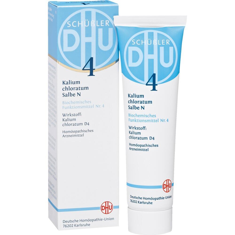 Weiße Tube und Schachtel mit der Aufschrift "Schüßler Salbe Nr. 4".