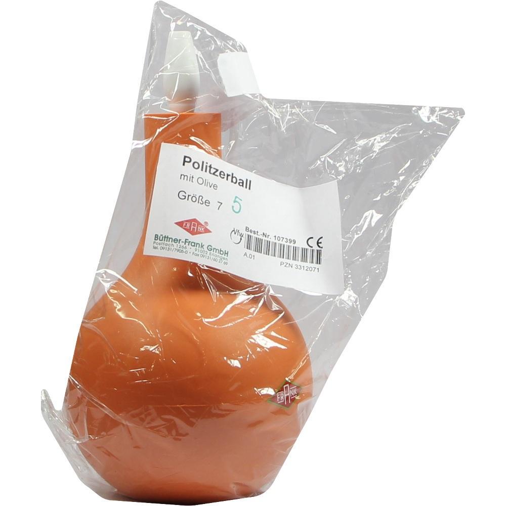 Ein oranger Medizinball im Plastikbeutel mit Aufkleber.