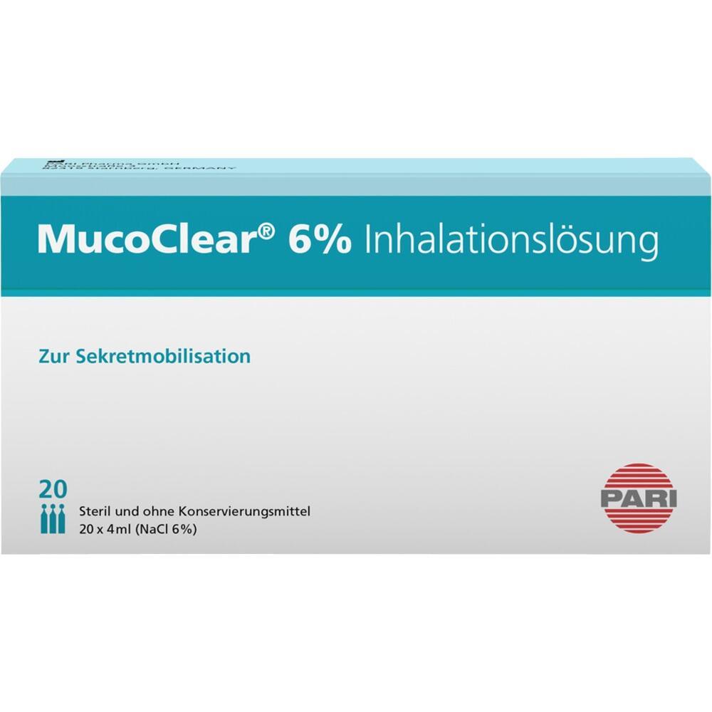 Verpackung einer MucoClear 6% Inhalationsl&ouml;sung zur Sekretmobilisation.