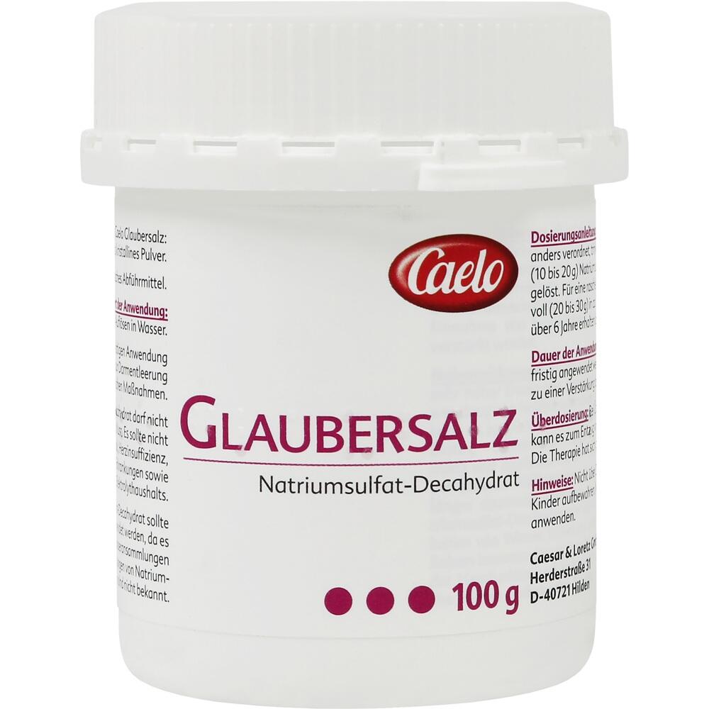 Weiße Plastikdose mit der Aufschrift "Glaubersalz 100 g".
