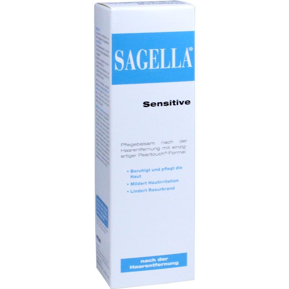 Eine weiß-blaue Verpackung mit der Aufschrift "Sagella Sensitive".