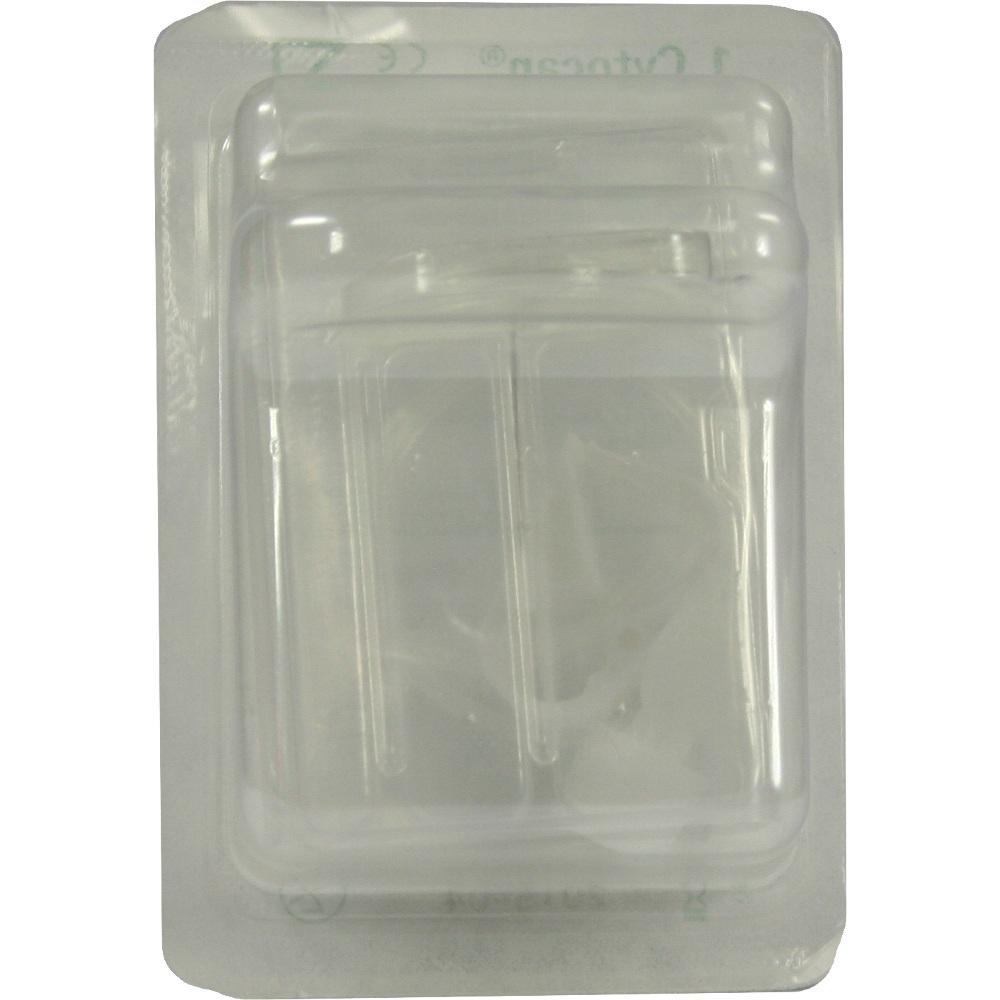 Eine leere transparente Plastikverpackung.