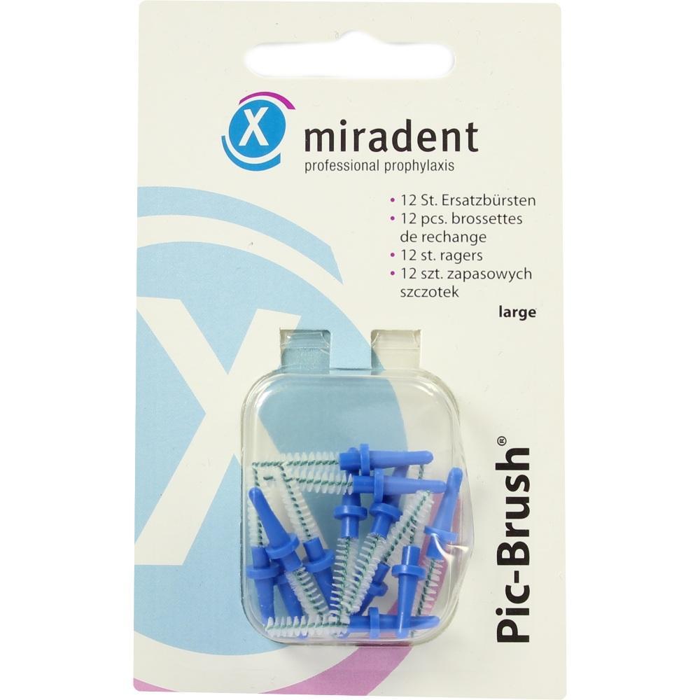 Verpackung mit 12 blauen Ersatzbürsten für Zahnzwischenräume.