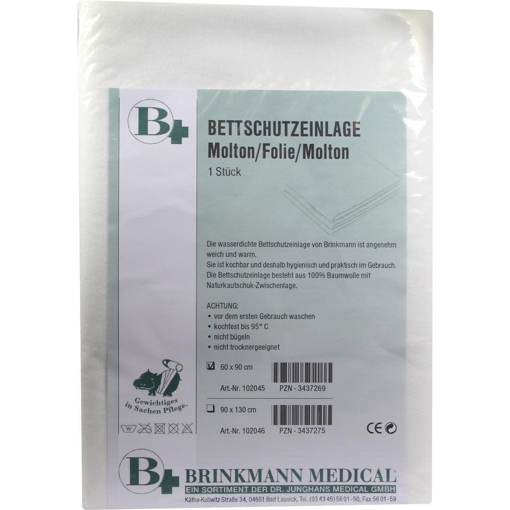 Verpackung einer wasserdichten Bettschutzauflage aus Molton und Folie.
