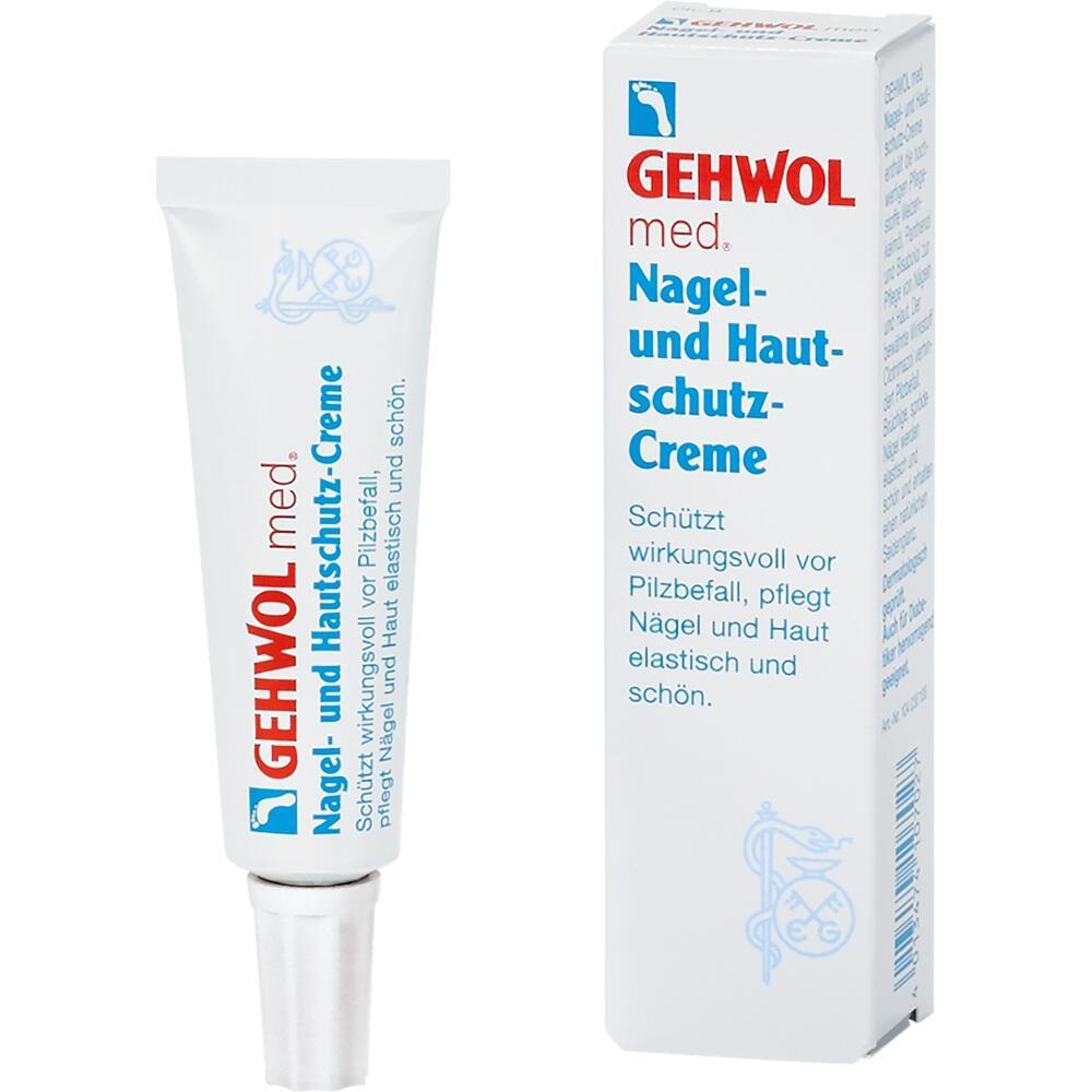 Eine Tube und Schachtel für GEHWOL Nagel- und Hautschutz-Creme.