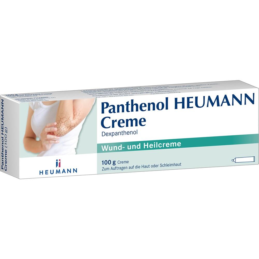 Eine weiße Schachtel Panthenol-Heilcreme mit blauem Schriftzug.
