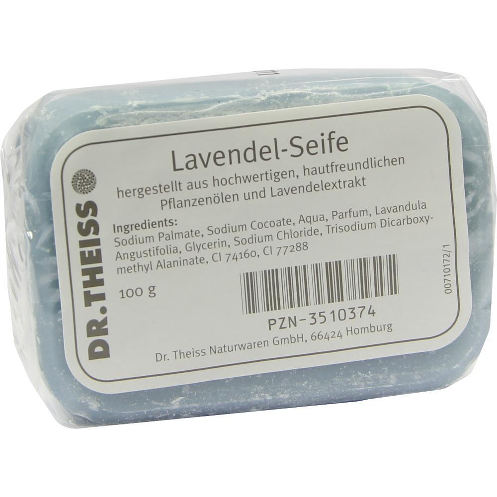 Ein blaues Seifenst&uuml;ck mit Lavendelduft in Verpackung.