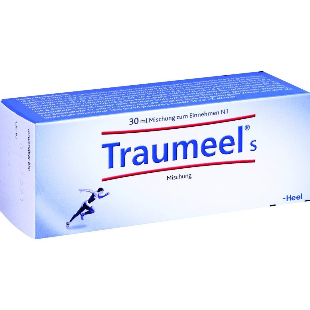 Eine Packung Gel mit dem Namen "Traumeel s" für 30 ml Mischung zum Einnehmen.