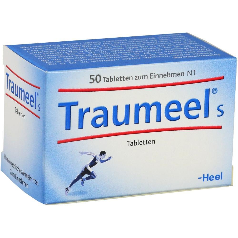 Blau-weiße Packung mit 50 Tabletten von Traumeel.