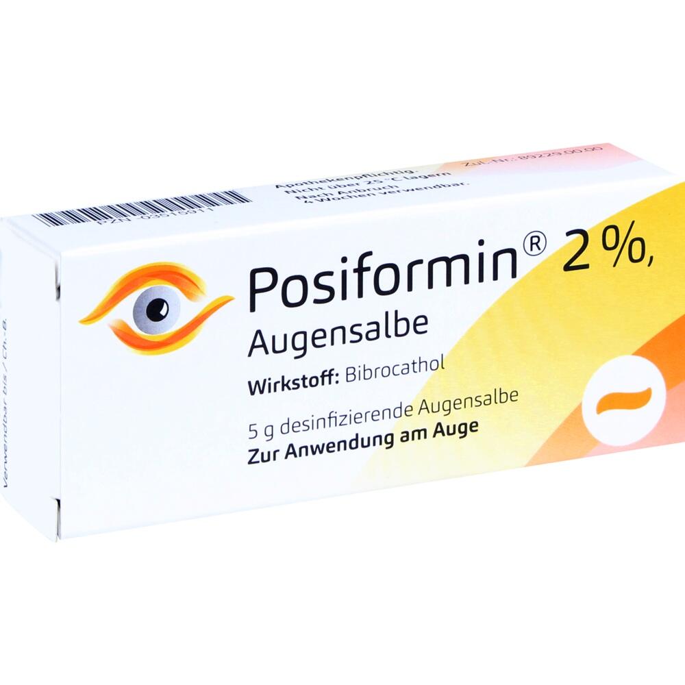 Eine Schachtel Augensalbe namens Posiformin zur Augenanwendung.