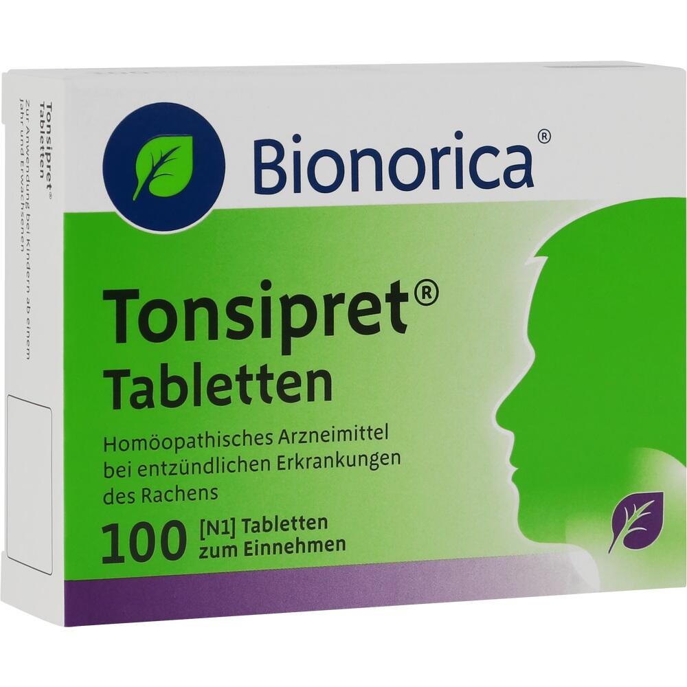 Grüne Packung von Tonsipret Tabletten, ein Mittel gegen Rachenentzündungen.