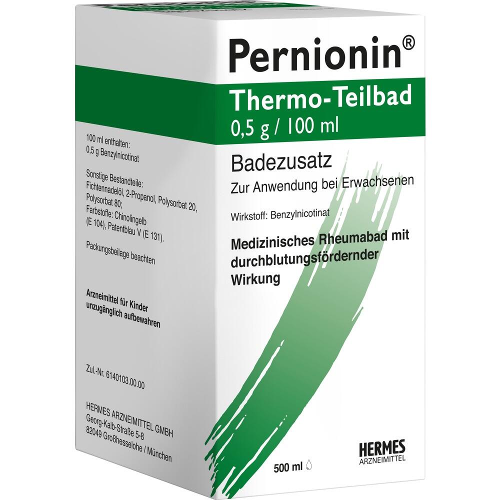 Weiße Verpackung von Pernionin mit grünem Aufdruck für ein Thermo-Teilbad.