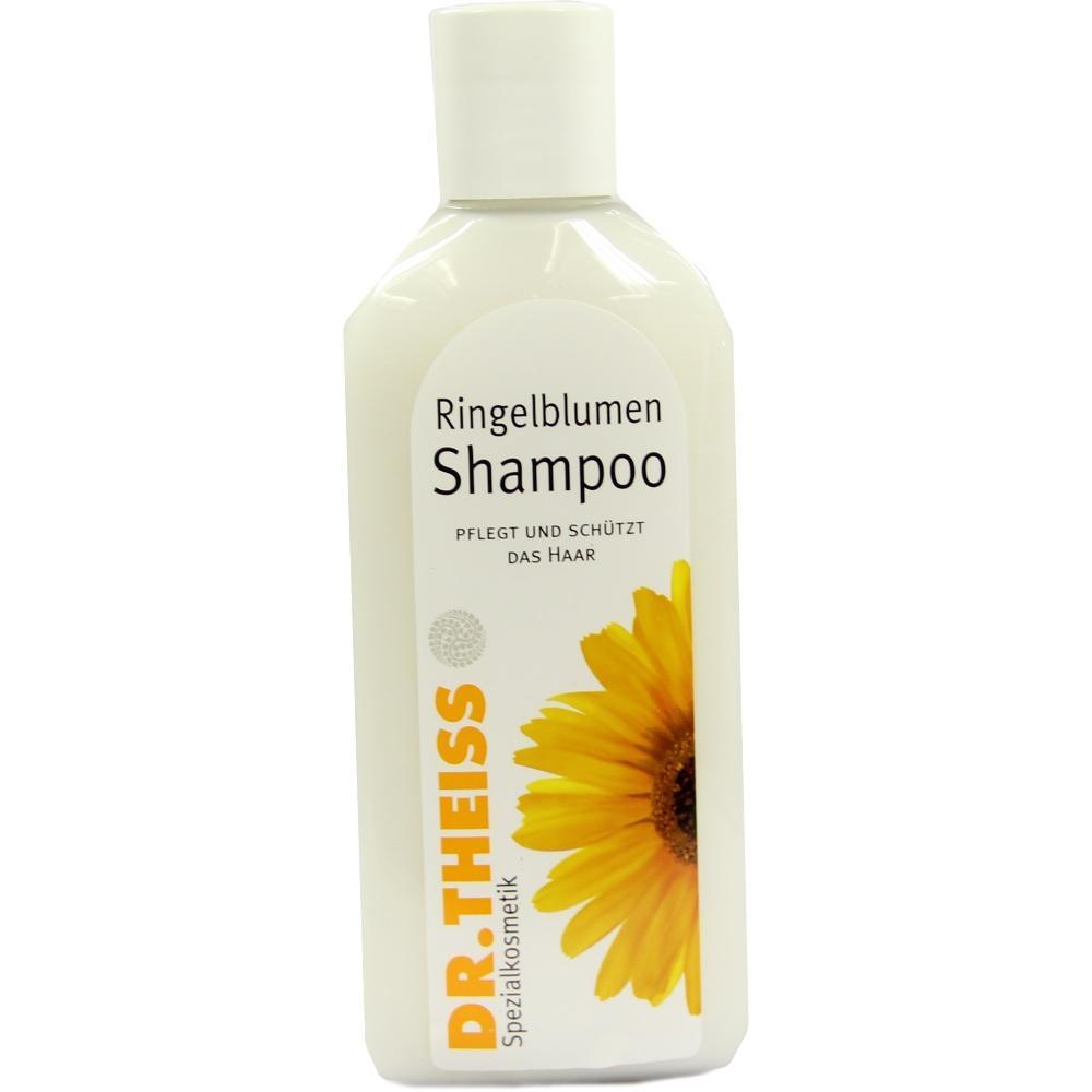 Shampooflasche mit Sonnenblumenmotiv und der Aufschrift &bdquo;Ringelblumen Shampoo&ldquo;.
