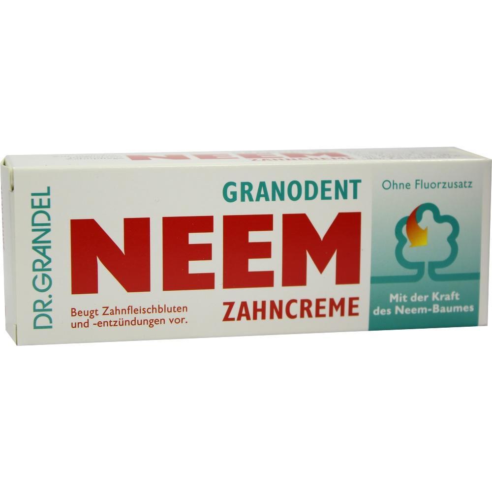 Die Zahnpasta-Schachtel zeigt "NEEM" und ist ohne Fluorid.