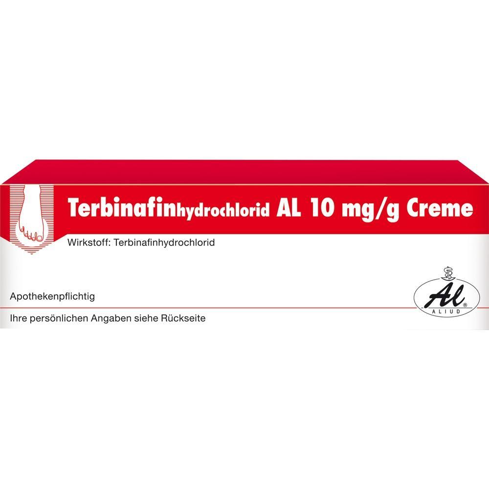 Rote und wei&szlig;e Verpackung einer Creme mit Terbinafinhydrochlorid 10 mg/g.
