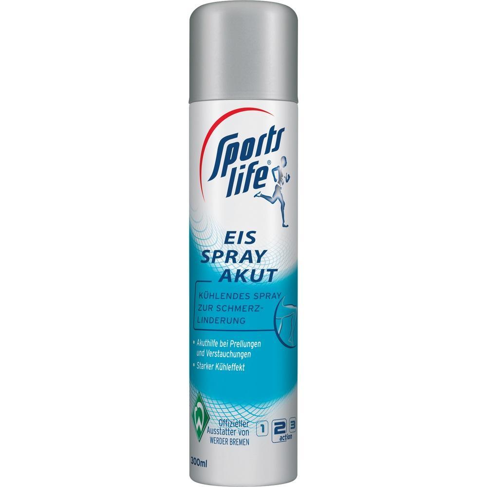 Eine weiße Spraydose mit grauem Deckel und blauem "Eis Spray Akut" Text.