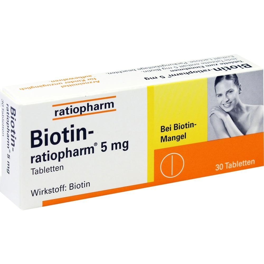 Biotin-Tabletten von Ratiopharm bei Biotin-Mangel, 30 Stück.