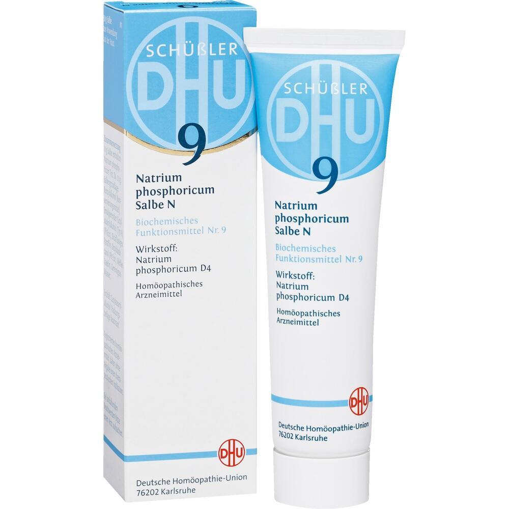 Eine Tube und Schachtel mit der Aufschrift „Natrium phosphoricum Salbe N“.