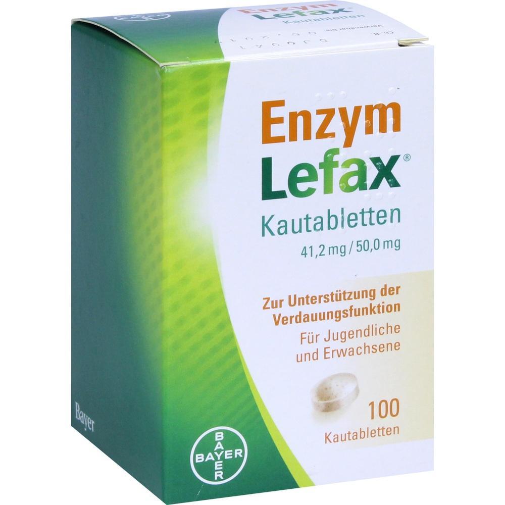 Eine Packung Enzym Lefax Kautabletten zur Unterstützung der Verdauung.