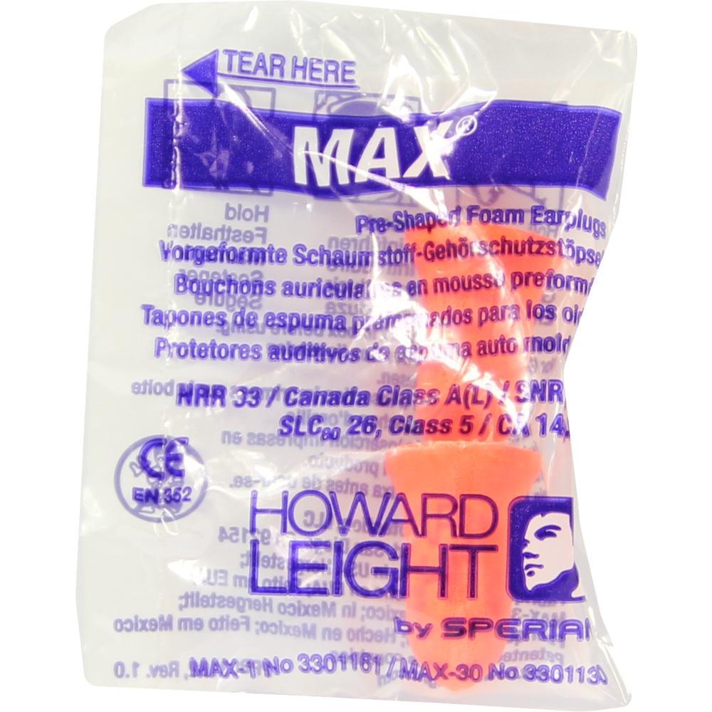 Verpackung von orangefarbenen Schaumstoff-Ohrstöpseln.
