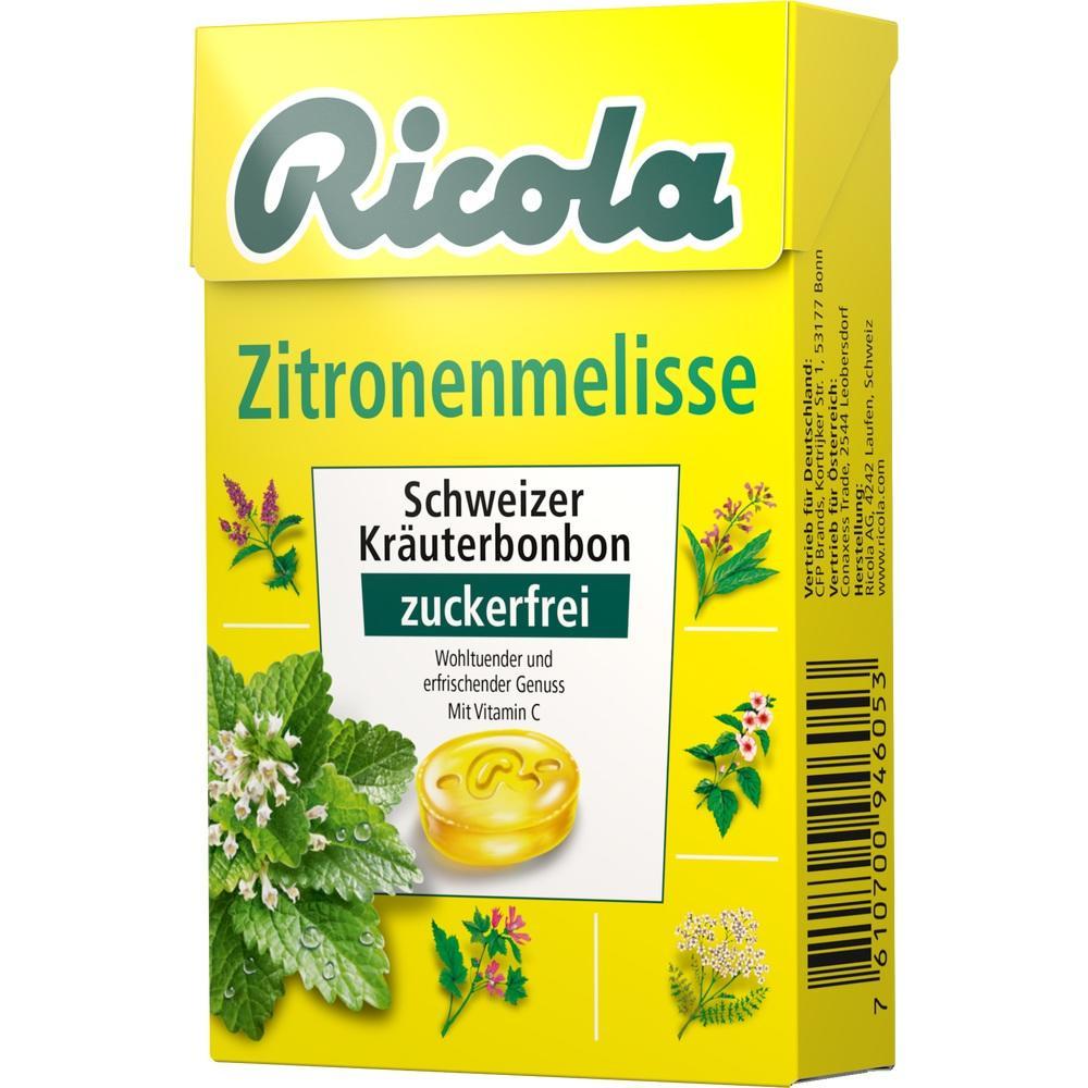 Gelbe Ricola-Packung mit Zitronenmelisse-Geschmack, zuckerfrei.