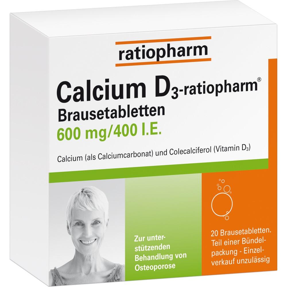 Packung von Calcium D3-ratiopharm Brausetabletten zur Unterstützung bei Osteoporose.
