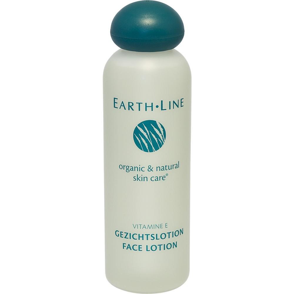 Eine Flasche Gesichtscreme mit blauem Deckel und Aufschrift "Earth Line".